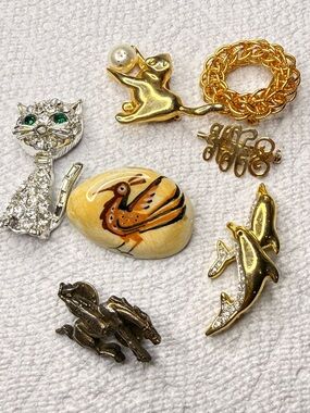 Assorted Small Pets Brooch Collection - Gold & Silver Accents